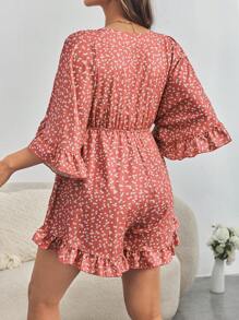 SHEIN Maternity City Vacation Tie Bow Loose Romper - Pink - View 2