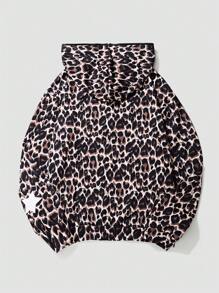 StreetHx Women's Loose Leopard Print Hoodie With Star Pattern - Multicolor - View 2