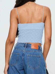 SHEIN Essnce Top camisole d'été avec bonnets de poitrine froncés, bretelles spaghetti et fente avant - Bleu azur - Voir 2