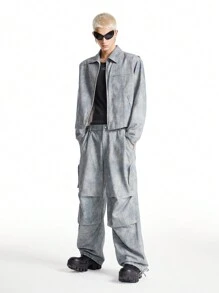 Manfinity VCAY Men's Printed Fabric Casual Long Cargo Pants, Suitable For Daily Wear