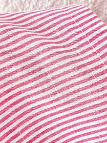 SHEIN PETITE Pantalones de lino de tiro bajo a rayas para mujer, vacaciones de verano - Rosa Fucsia - Ver 8