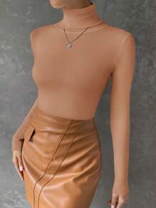 EURMUSE Turtleneck Ribbed Knit Sweater - Coffee Brown - View 5