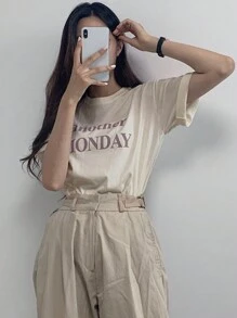 Dazy-Less Letter Graphic Tee Summer Oversized T-Shirt