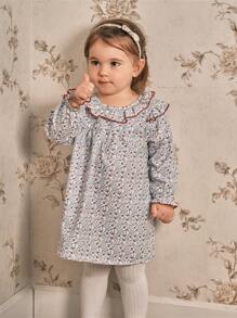 SHEIN 2pcs/Set Baby Girl Thick Warm Fleece Vest & Ditsy Floral Ruffle Hem Dress Set, Suitable For Outings, Christmas - Multicolor - View 6