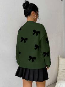 Chiquease Women's Bow Knit Pullover Sweater - Army Green - View 2