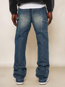 SUMWON Flare Fit Carpenter Denim Jean With Splatter Paint - Blue - View 4