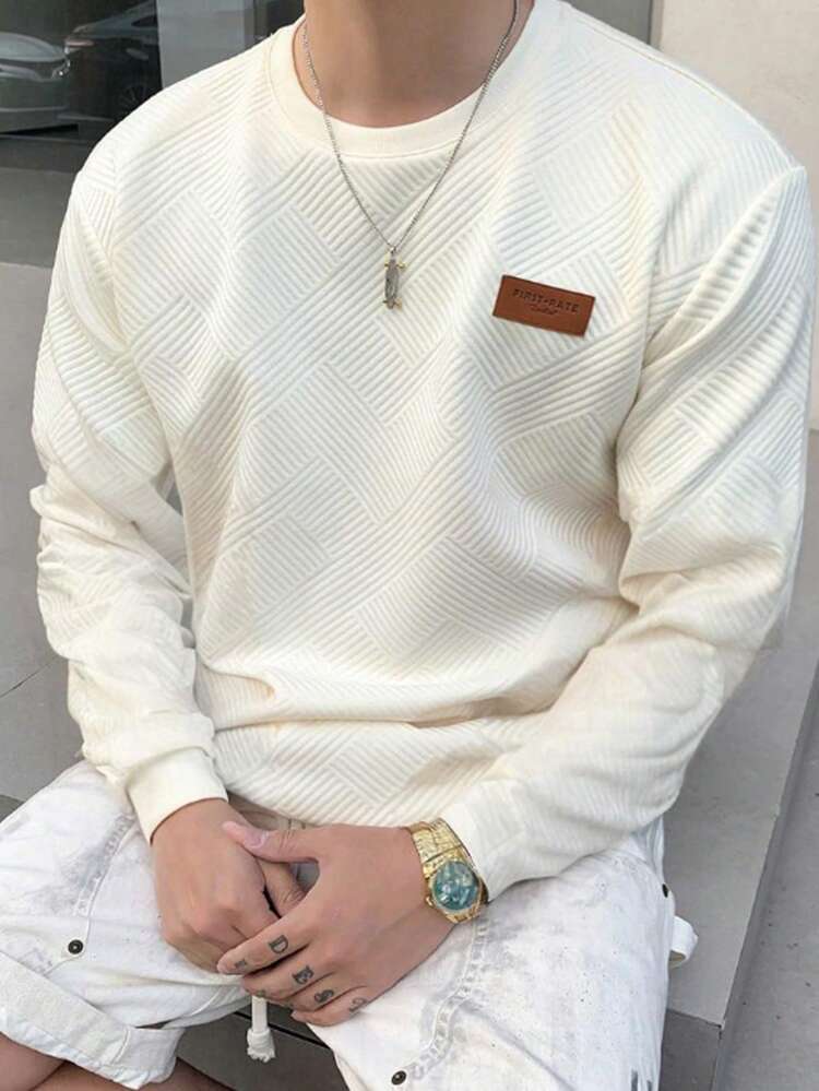 Men's Letter Patched Long Sleeve Tee , Summer