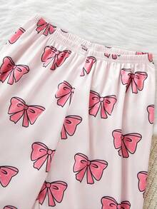 2 bộ đồ mặc nhà đơn giản cổ tròn tay ngắn in nơ cho bé gái tuổi teen và quần in họa tiết toàn thân - màu đen - Xem 6