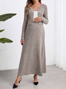 SHEIN Marled gebreide zwangerschapsjas en rok 2-delige set, voor leraren, herfst