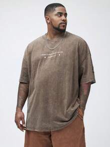 Manfinity VCAY Nam Plus Kích Thước Dệt Kim Bông Tuyết Xào Đĩa Dày Dáng Rộng Áo Thun Tay Ngắn, Thích Hợp Cho Mùa Hè - màu nâu - Xem 2