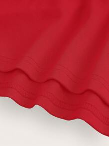 SHEIN ICON Đầm hở lưng hở lưng khoét chữ V sâu hai lớp ren bó sát trang trí kim loại - Đỏ - Xem 4