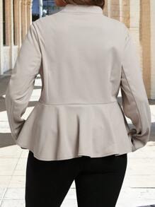 Plus Size Solid Color Long Sleeve Ruched Minimalist Blazer, Casual Wear Fall Cloth For Women