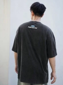 DAZY T-shirt graphique à lettres d'été pour hommes - Noir - Voir 2