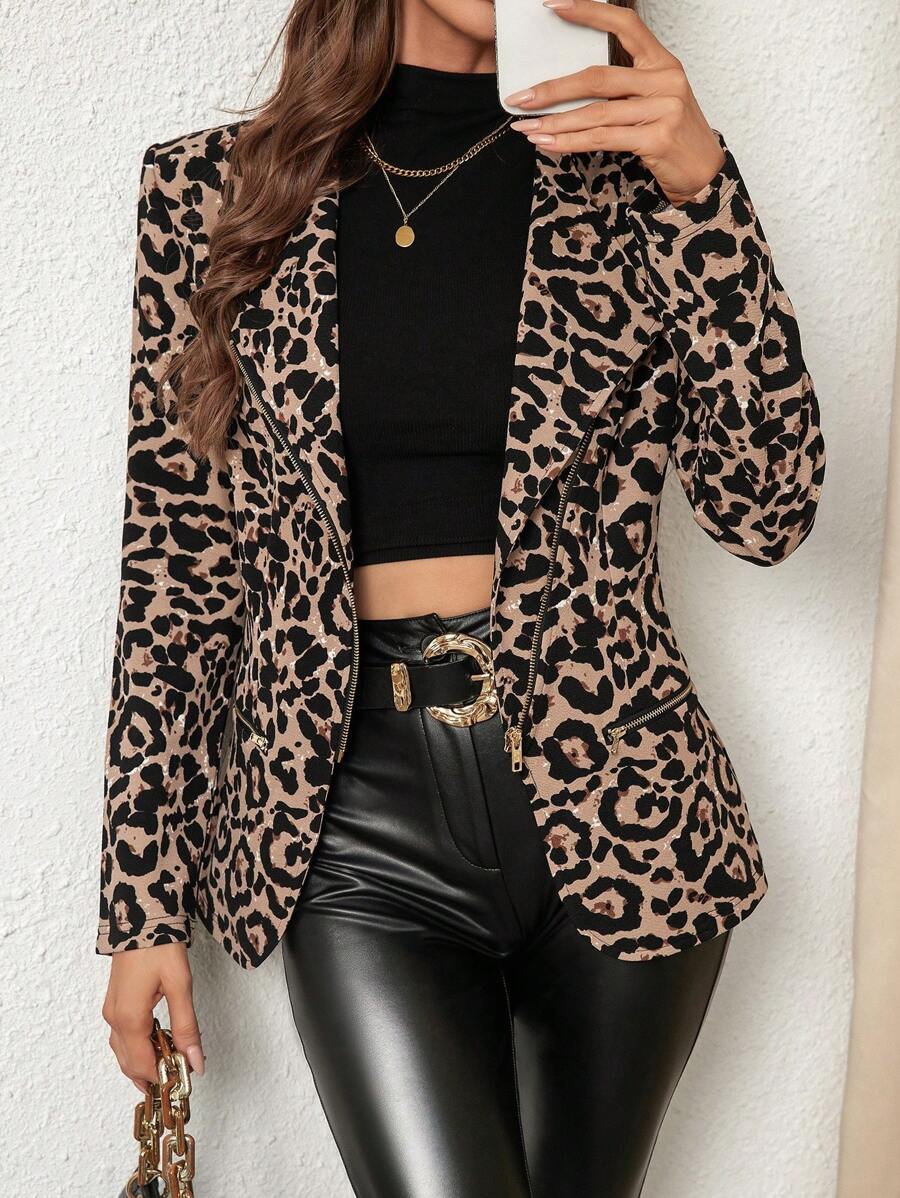 Firerie Women's Autumn/Winter Basic Simple, Fashionable & Elegant Houndstooth Pattern Stand Collar Zipper Jacket Old Money Winter Women Coat - Multicolor - View 1