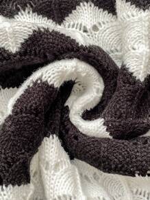 Soleia Áo len dệt kim dài tay kẻ sọc đen trắng cỡ lớn WYWH cho kỳ nghỉ dành cho nữ - Đen và trắng - Xem 9