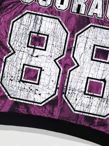 ROMWE MEN Street Life Men's Letter & Numeral Printed Jersey Hooded Sweatshirt - Hot Pink - View 4