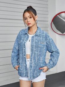 Loose Denim Shirt Jacket For Teen Girl - Light Wash - View 7
