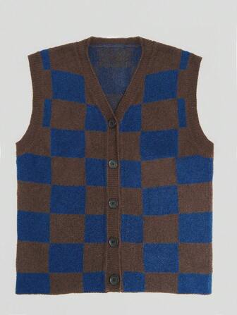 Street Life Men's Casual Checkerboard Pattern Knit Sweater Vest, Spring/Autumn