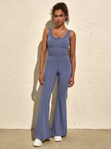 VARSITIE 纯色简约露背无袖女式运动连体裤露背连体裤性感连体裤连体裤性感女士连体裤女士性感连体裤 - 藍色 - 查看 2