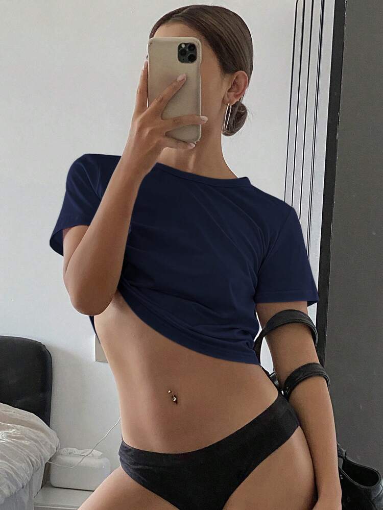 Women's Solid Round Neck Fitted Short Sleeve Undershirt Summer