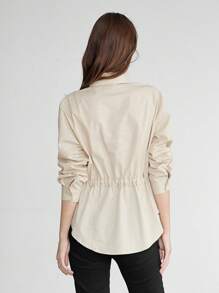 DAZY Women's Solid Color Simple Daily Long Sleeve Cinched Waist Blouse,Fall Clothes - Apricot - View 11