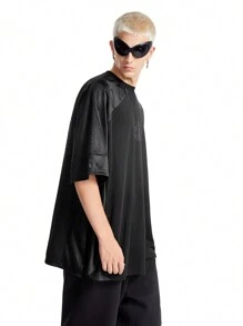 Manfinity VCAY Men's Casual Loose Hollow Number Print Patchwork Crew Neck Short Sleeve T-Shirt, Summer