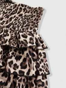 ROMWE J-Fashion 女款 Gyaru 夏季豹纹多层荷叶边下摆半身裙 - 彩色 - 查看 4