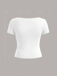 SHEIN EZwear 3pcs Pack Plus Size Women Black, White, Pink Short Sleeve Cropped Fitted T-Shirts For Summer Suitable For Going Out