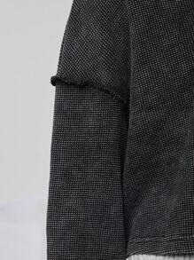 WESTFADE 华夫格针织休闲短款棉质连帽衫 - 黑色 - 查看 7