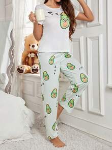 Cute Avocado Print Sleepwear Set For Women - Multicolor - View 7