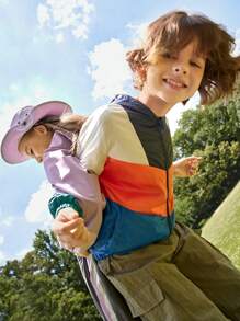 SHEIN Boys Colorblock Outdoor Casual Hooded Jacket, Versatile Fashion Fall Outfit For Daily Wear - Multicolor - View 5