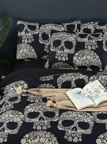 Fashionable Home Skull Print Duvet Cover Set - Black - View 5