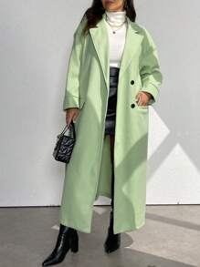 Calvaya Plus Size Green Front Button Long Sleeve Coat With Pockets, For Winter - Mint Green - View 1