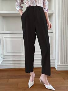 DAZY Pantalones rectos de unicolor negro para traje de negocios de mujer, pantalones de vestir de mujer - Negro - Ver 4