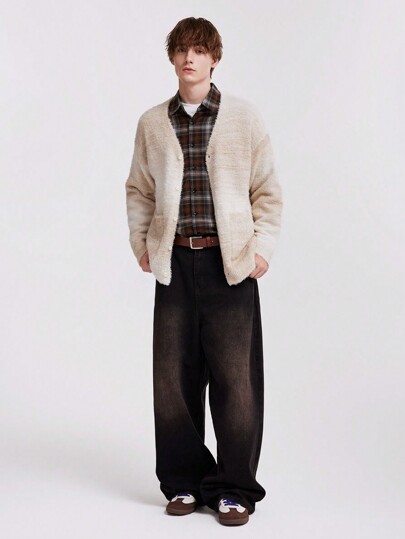 Street Life Men Grandpacore Solid Minimalist Casual Ombre Cardigan