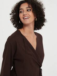 2pcs Women's Vintage Resort Loose Tie V-Neck Jacket And Casual Pants Set