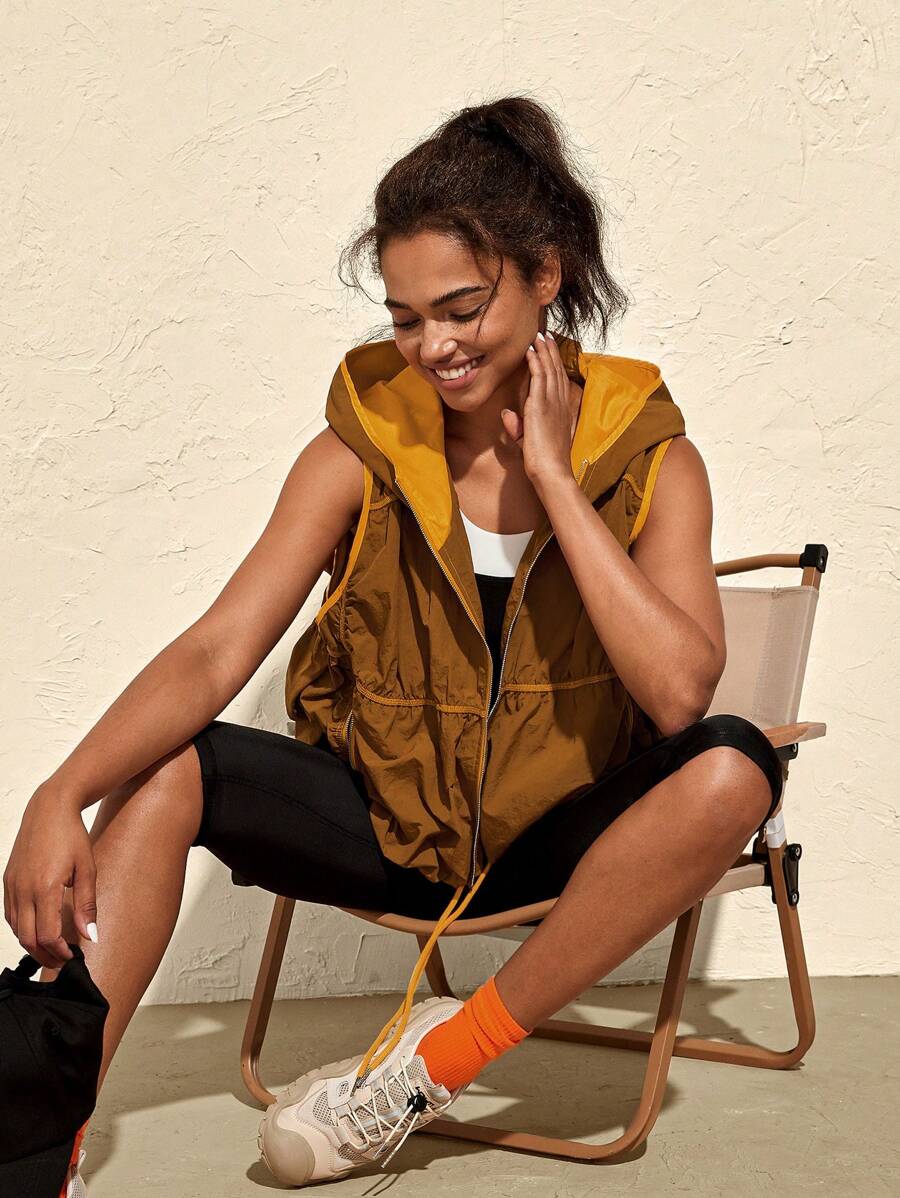 VARSITIE Jachetă sport fără mâneci cu glugă pentru drumeții în aer liber Jachete sport pentru femei