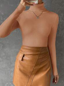 EURMUSE Turtleneck Ribbed Knit Sweater - Coffee Brown - View 3