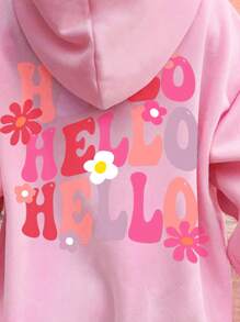 SHEIN Vibrant Floral Graffiti Print Sweatshirts For Girls, Pink, Stylish Back To School Fall Long Sleeve Hoodie Pullover, Tween Girl Casual Thick Hoodies For Fall And Winter