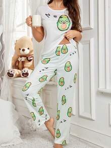 Cute Avocado Print Sleepwear Set For Women - Multicolor - View 6