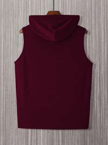 Manfinity Homme 男式抽绳无袖连帽休闲背心 - 酒紅色 - 查看 2
