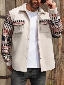 Manfinity Homme Men's Spring And Autumn Geometric Print Patch Pocket Casual Jacket - Multicolor - View 1