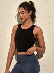 VARSITIE Einfarbiges Crew Neck Sport Top & Trägertop für Damen, Lässig Fitness Ganzjahres-Kleidung