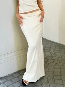 Forever 21 White Fall Pencil Woolen Fabric Skirts Sweater Tea Party - Apricot - View 1