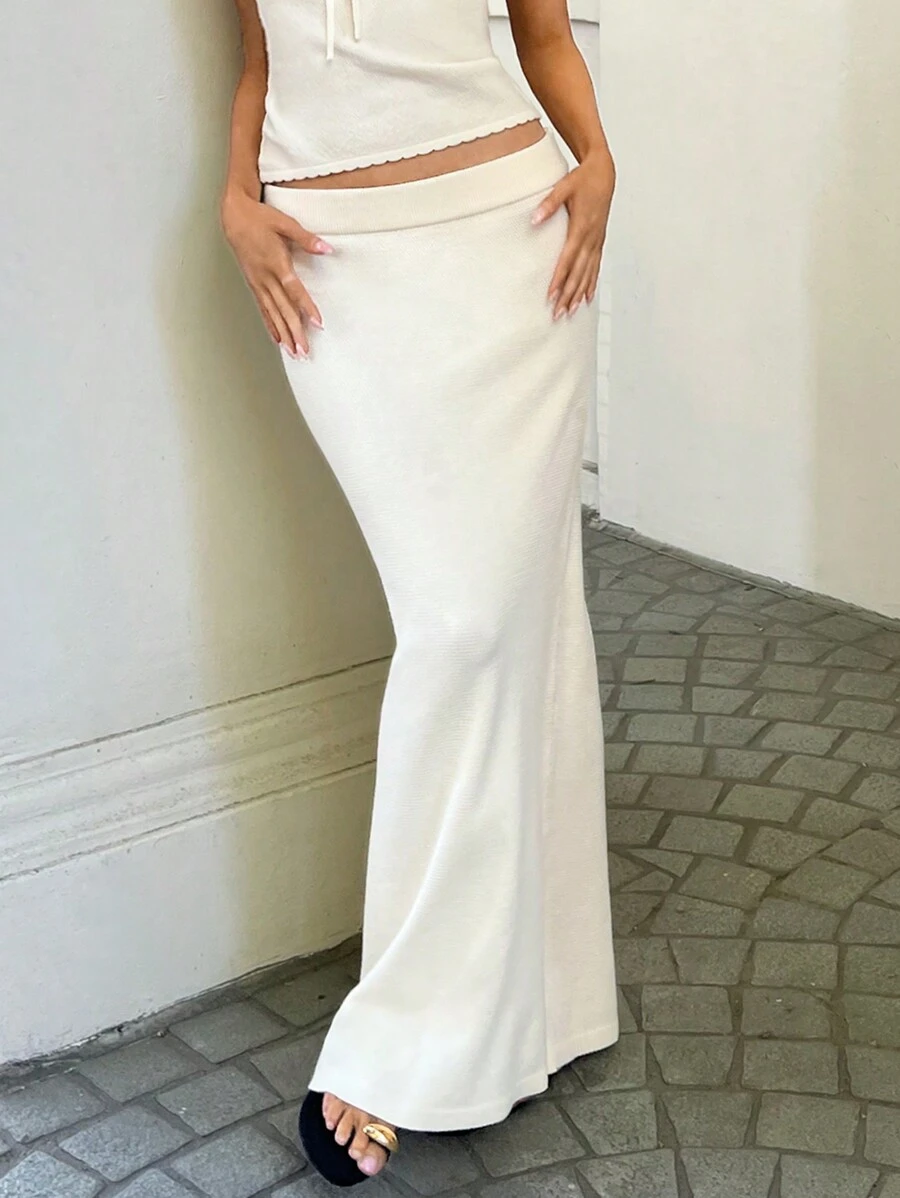 Forever 21 White Fall Pencil Woolen Fabric Skirts Sweater Tea Party - Apricot - View 1