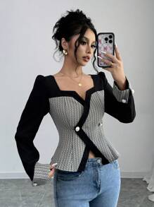 Elenzga 女式撞色拼布长袖开衫