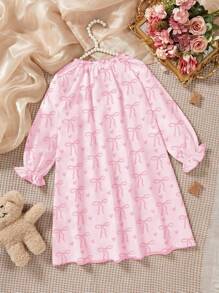 年轻女孩新款可爱熊印花长袖舒适宽松睡袍 - 粉色 - 查看 2