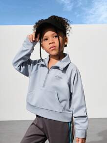 SHEIN Sudadera informal con cuello alto, cremallera y estampado para niñas, diseño simple y elegante para exteriores y uso cotidiano