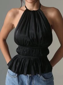 SHEIN EZwear Ladies' Solid Color Satin Halter Backless Camisole