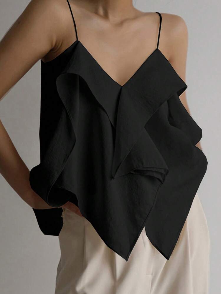 Summer Casual Solid Color Ruffle Strap